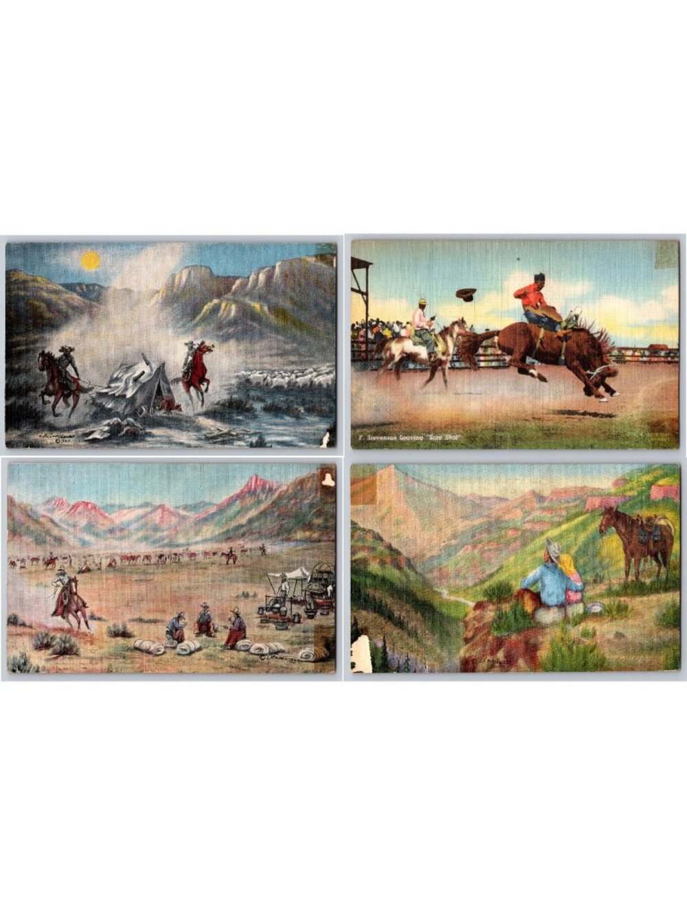 4 Vintage Cowboy Western Postcards L H Dude Larsen R R Doubleday 1940s Lot